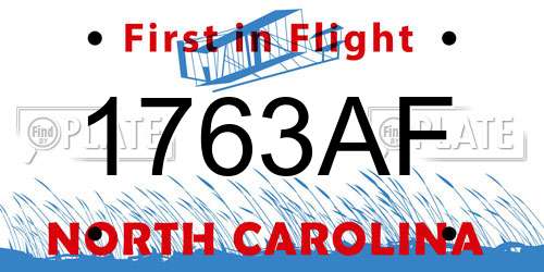 1763AF North Carolina License Plate