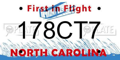 178CT7 North Carolina License Plate