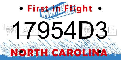 17954D3 North Carolina License Plate