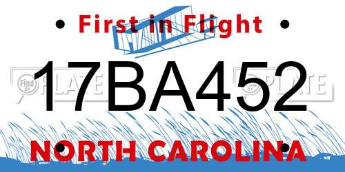 17BA452 North Carolina License Plate