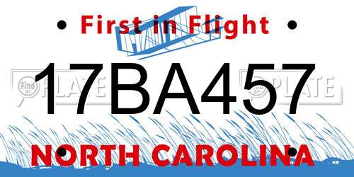 17BA457 North Carolina License Plate