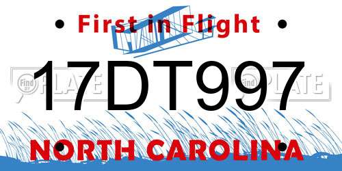 17DT997 North Carolina License Plate