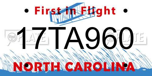 17TA960 North Carolina License Plate