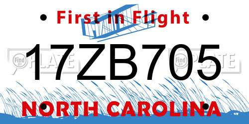 17ZB705 North Carolina License Plate