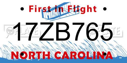 17ZB765 North Carolina License Plate