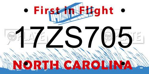 17ZS705 North Carolina License Plate