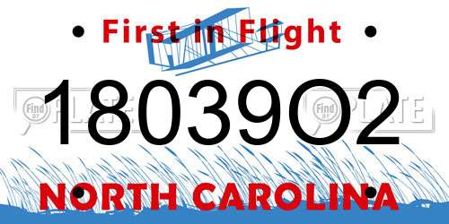 18039O2 North Carolina License Plate