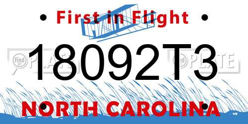 18092T3 North Carolina License Plate