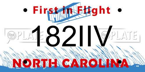 182IIV North Carolina License Plate