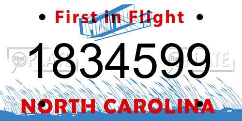 1834599 North Carolina License Plate
