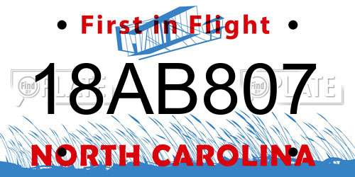 18AB807 North Carolina License Plate