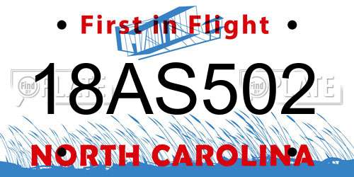 18AS502 North Carolina License Plate
