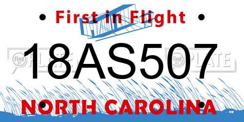 18AS507 North Carolina License Plate