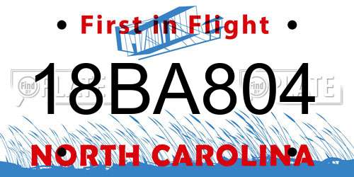 18BA804 North Carolina License Plate