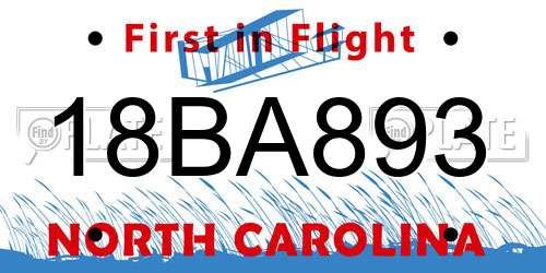 18BA893 North Carolina License Plate