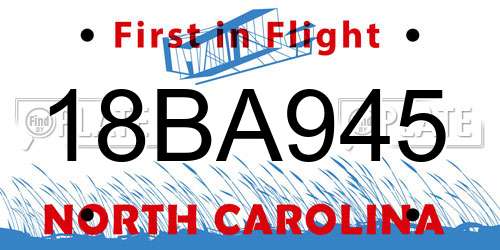 18BA945 North Carolina License Plate