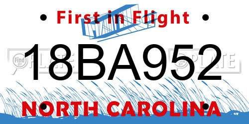18BA952 North Carolina License Plate
