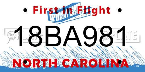 18BA981 North Carolina License Plate