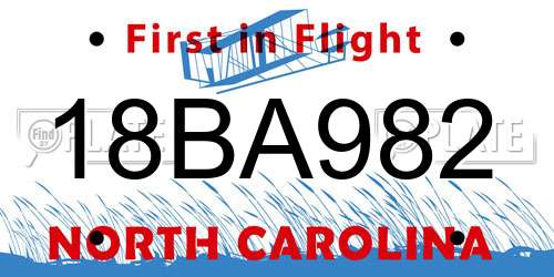 18BA982 North Carolina License Plate