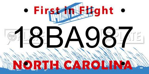 18BA987 North Carolina License Plate