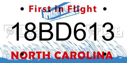 18BD613 North Carolina License Plate