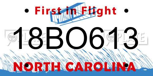 18BO613 North Carolina License Plate