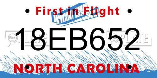 18EB652 North Carolina License Plate