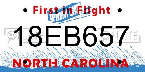 18EB657 North Carolina License Plate