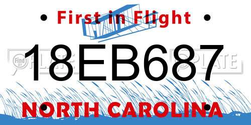 18EB687 North Carolina License Plate