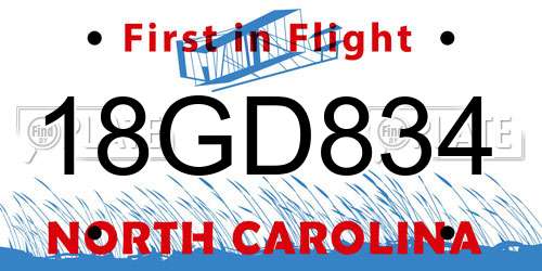 18GD834 North Carolina License Plate