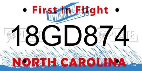 18GD874 North Carolina License Plate