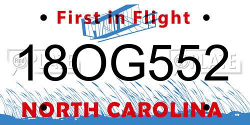 18OG552 North Carolina License Plate