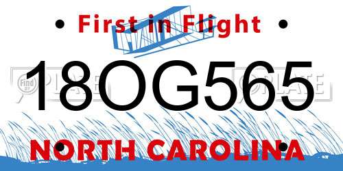 18OG565 North Carolina License Plate