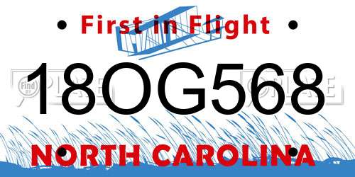 18OG568 North Carolina License Plate