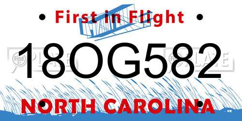 18OG582 North Carolina License Plate