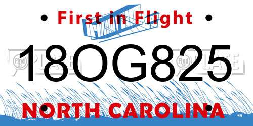 18OG825 North Carolina License Plate