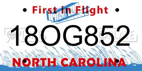 18OG852 North Carolina License Plate