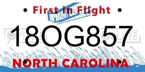 18OG857 North Carolina License Plate