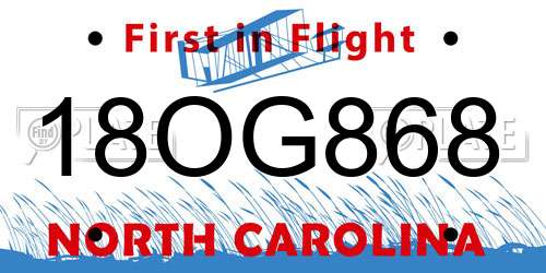 18OG868 North Carolina License Plate