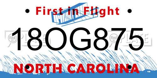 18OG875 North Carolina License Plate