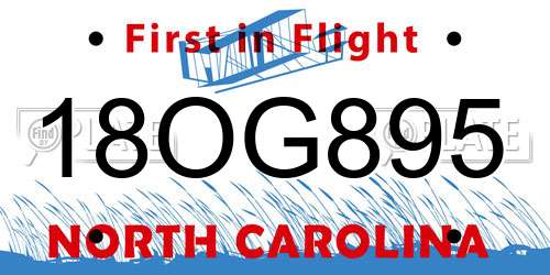 18OG895 North Carolina License Plate