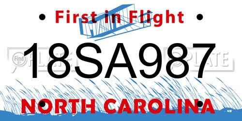 18SA987 North Carolina License Plate