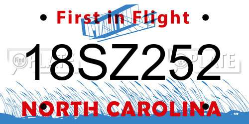 18SZ252 North Carolina License Plate