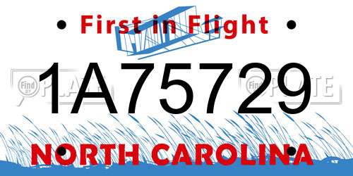 1A75729 North Carolina License Plate