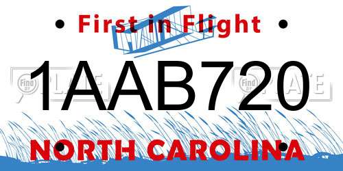 1AAB720 North Carolina License Plate