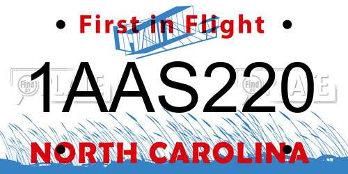 1AAS220 North Carolina License Plate