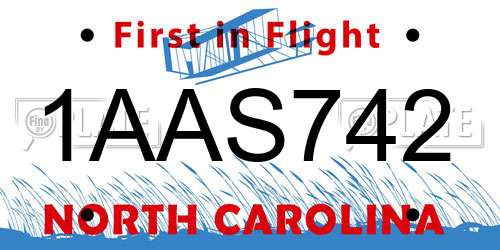1AAS742 North Carolina License Plate
