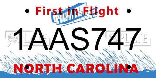1AAS747 North Carolina License Plate