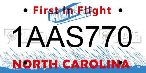 1AAS770 North Carolina License Plate