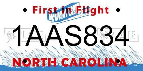 1AAS834 North Carolina License Plate